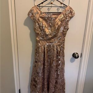 Eva Franco Gold Floral Lace Prom Dress